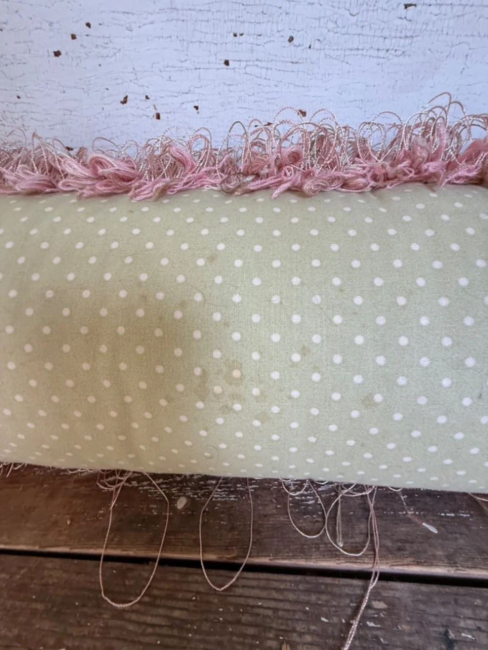 Striped Pink and Green Fringe Trimmed Bolster Pillow